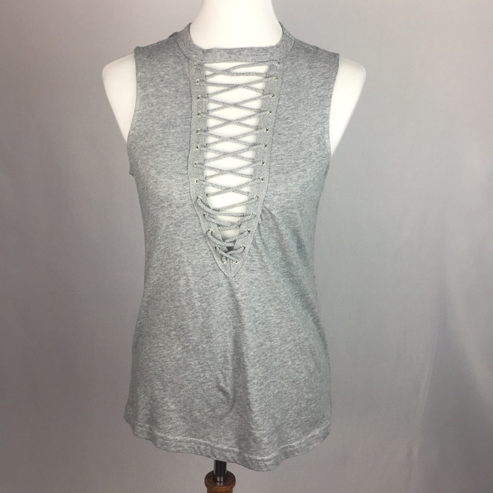 Gray Lace Up Tank Top